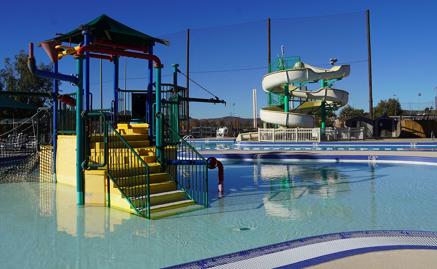 activity pool and slide at cameron Y