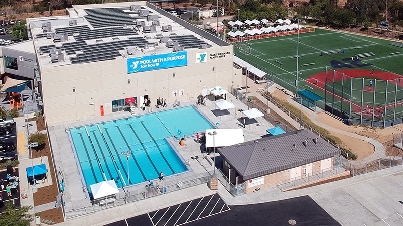 drone shot of Jackie Robinson Family YMCA